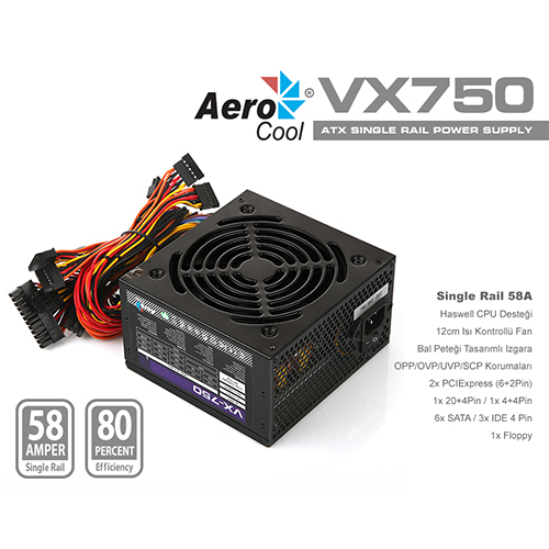 Aerocool Vx Series 750w Atx Power Supply 12 Cm Fan Ae Vx750 58a 12v Aktif Pfc 47 05 Usd Kdv